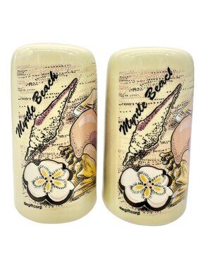 Vtg Myrtle Beach Ceramic Salt and Pepper Shakers Beach Shell Design 3" Souvenir